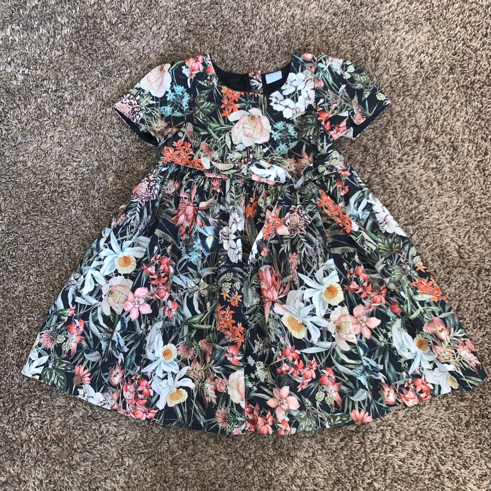 Edgehill Collection Floral Kids Dress - Black, White, Pink, Green